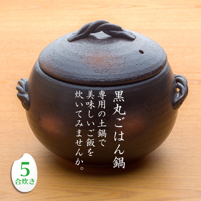 三鈴陶器 みすず黒丸ごはん鍋 5合炊き (みすず栗形ごはん鍋) 日本製 直火用 炊飯土鍋