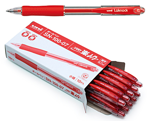 油性ボールペン 楽ノック 赤 0.7mm10本パック レッド