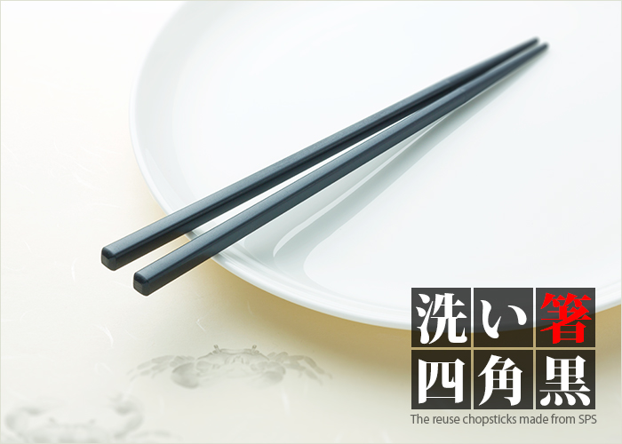 SPS製リユース箸 洗い箸 四角 黒 21cm