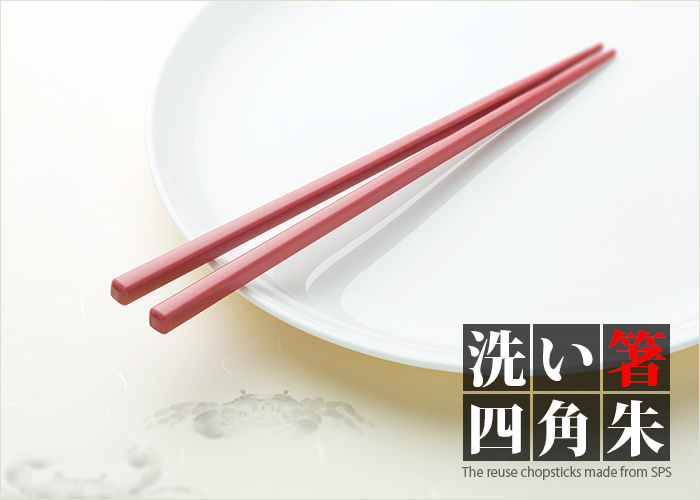 SPS製リユース箸 洗い箸 四角 朱 21cm