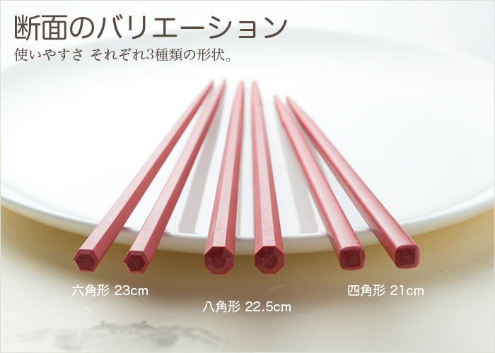 SPS製リユース箸 洗い箸 六角 朱 23cm