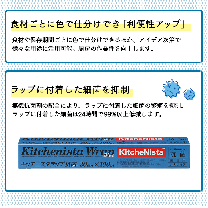 キッチニスタラップ 抗菌 ブルータイプ 30cm×100m 外刃タイプ