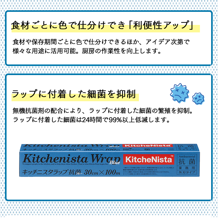 キッチニスタラップ 抗菌 ブルータイプ 30cm×100m 外刃タイプ 30本 ケース販売