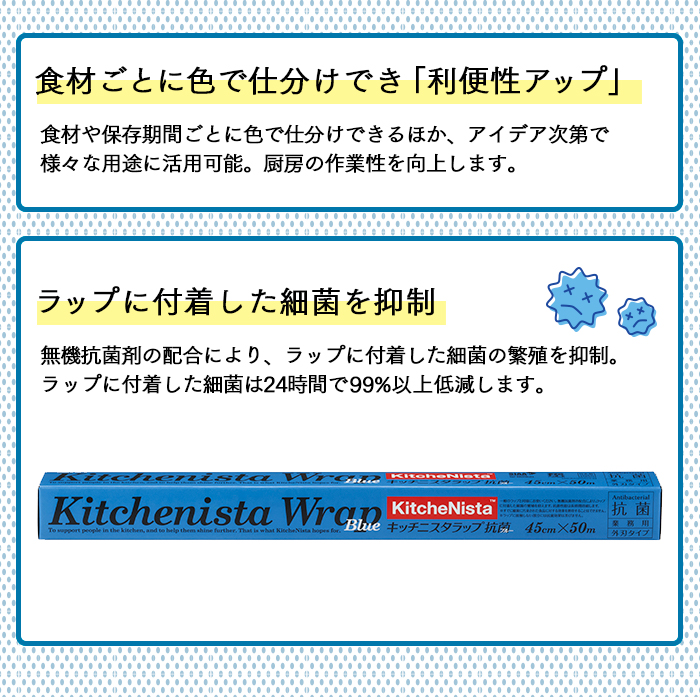 キッチニスタラップ 抗菌 ブルータイプ 45cm×50m 外刃タイプ  30本 ケース販売