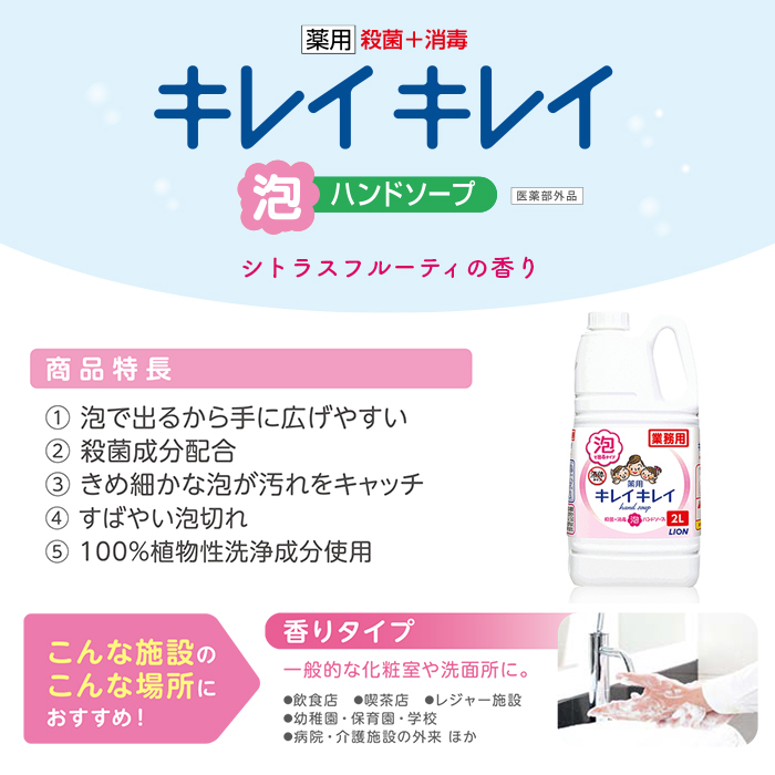 ライオン 業務用 キレイキレイ 薬用 泡ハンドソープ 2L ケース(6本)