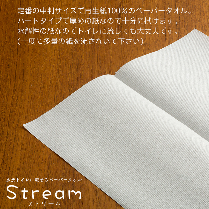 太洋紙業 水洗トイレに流せる ペーパータオル ストリーム 中判サイズ 1 